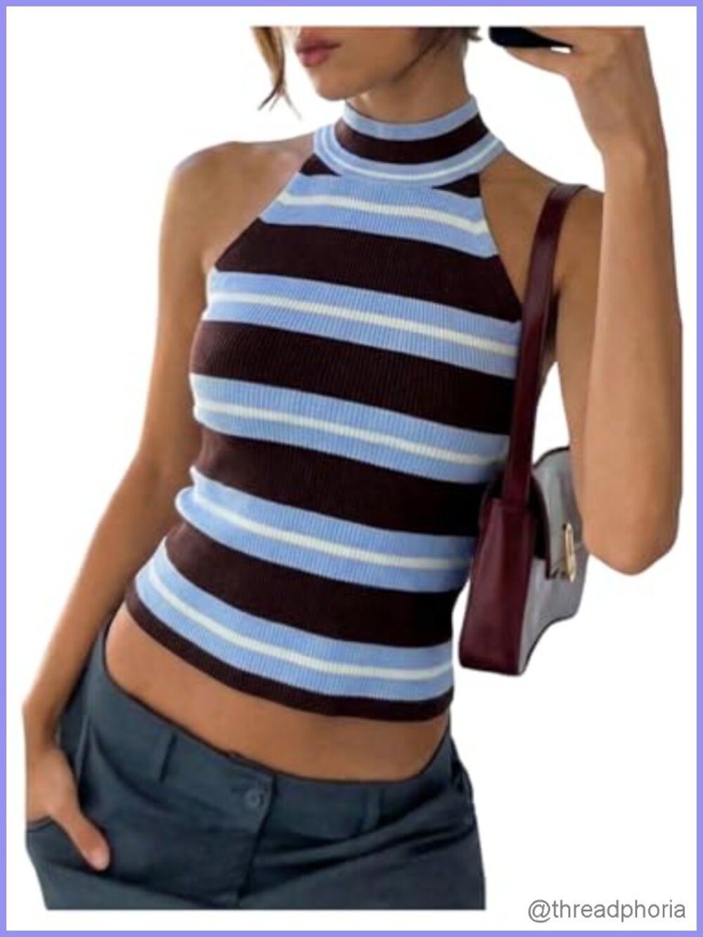 Y2K Striped Halter Knit Sweater Vest Tank Top Cropped Sleeveless Women